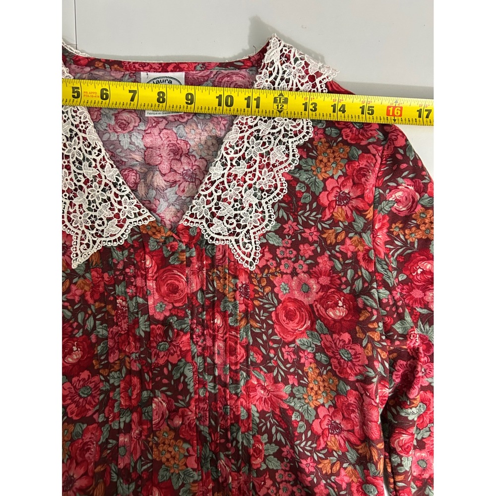 Laura Ashley Vintage Floral Lace Collar Midi Dress Red Wool Blend Sie 4 - Picture 6 of 11